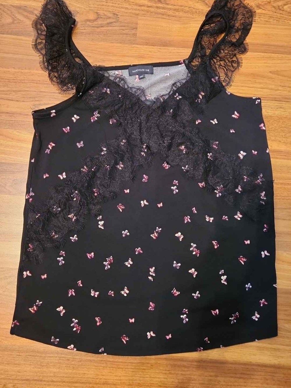 Black Floral Lace-Trim Camisole